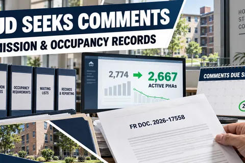 Public housing admission and occupancy records beside a September 28 comment deadline and a graphic showing the number of active PHAs declining from 2,774 to 2,667.