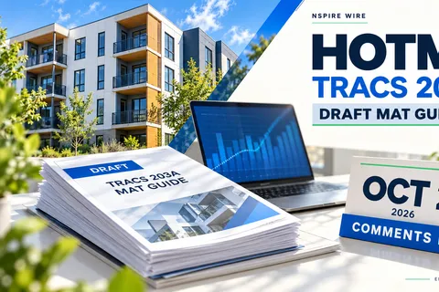 Editorial collage of apartments, a laptop, draft MAT Guide pages and an October 2, 2026 comment-deadline card.