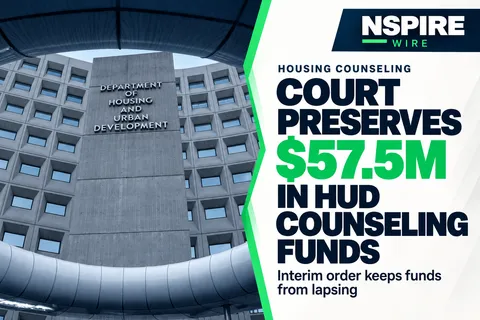 NSPIRE Wire headline over the E. Barrett Prettyman courthouse: “Court keeps $57.5M in HUD funds available.”