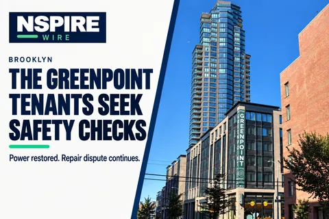 The Greenpoint tower beside the headline “The Greenpoint tenants seek safety checks.”